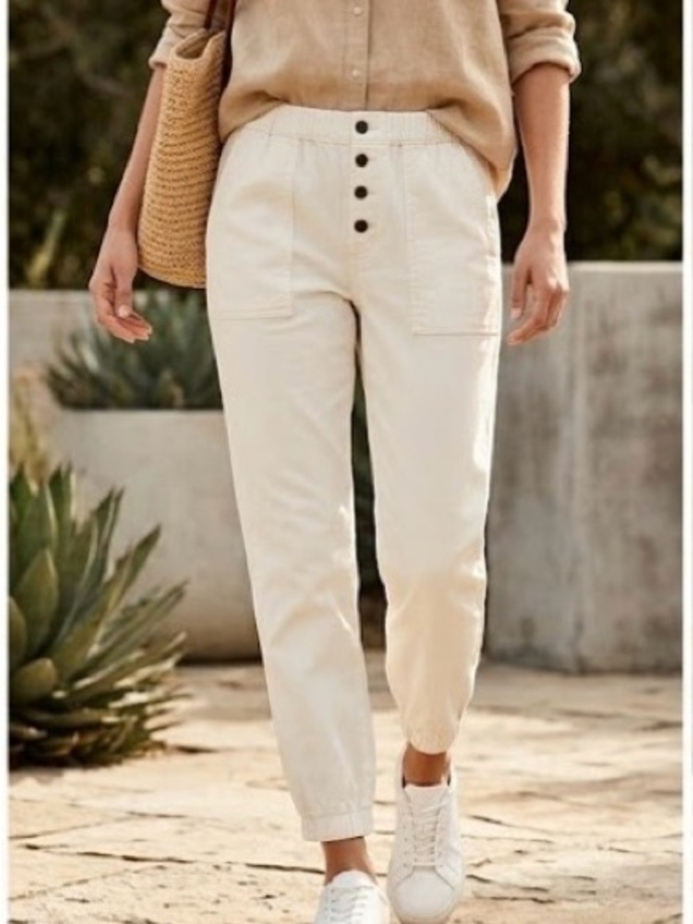 Free People Cream Barrel Cropped Pants